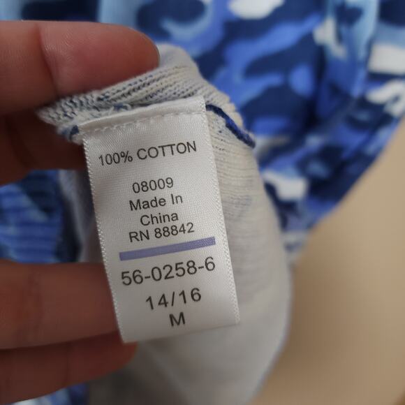 Woman Within Longer-Length Cotton Cardigan Sweater in Blue Camo Size 14/16 - Picture 8 of 9